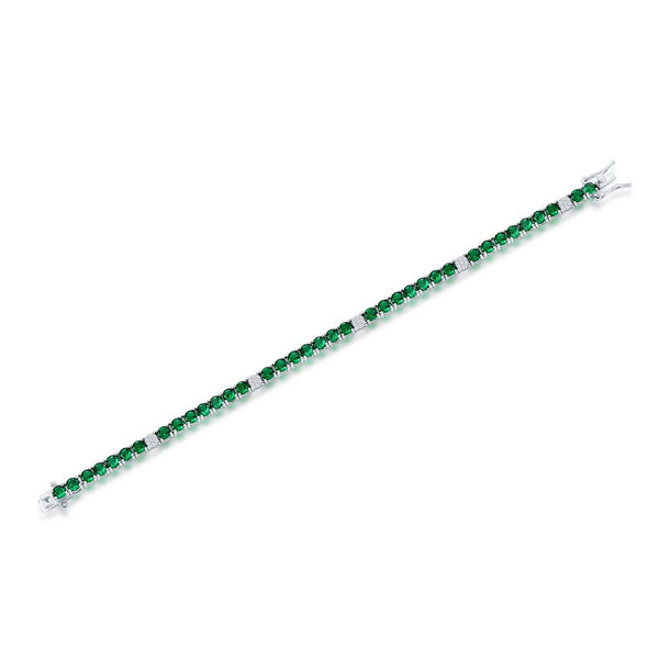 Sterling Silver 3.5mm Round CZ Tennis Bracelet - Emerald Spinel