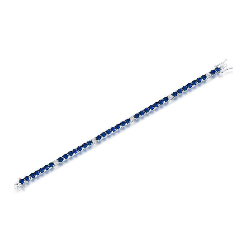 Sterling Silver 3.5mm Round CZ Tennis Bracelet - Sapphire Spinel