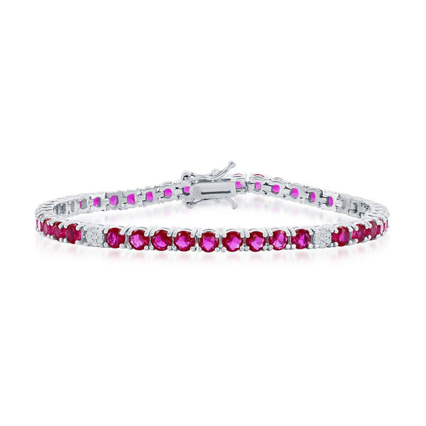 Sterling Silver 3.5mm Round CZ Tennis Bracelet - Ruby Spinel