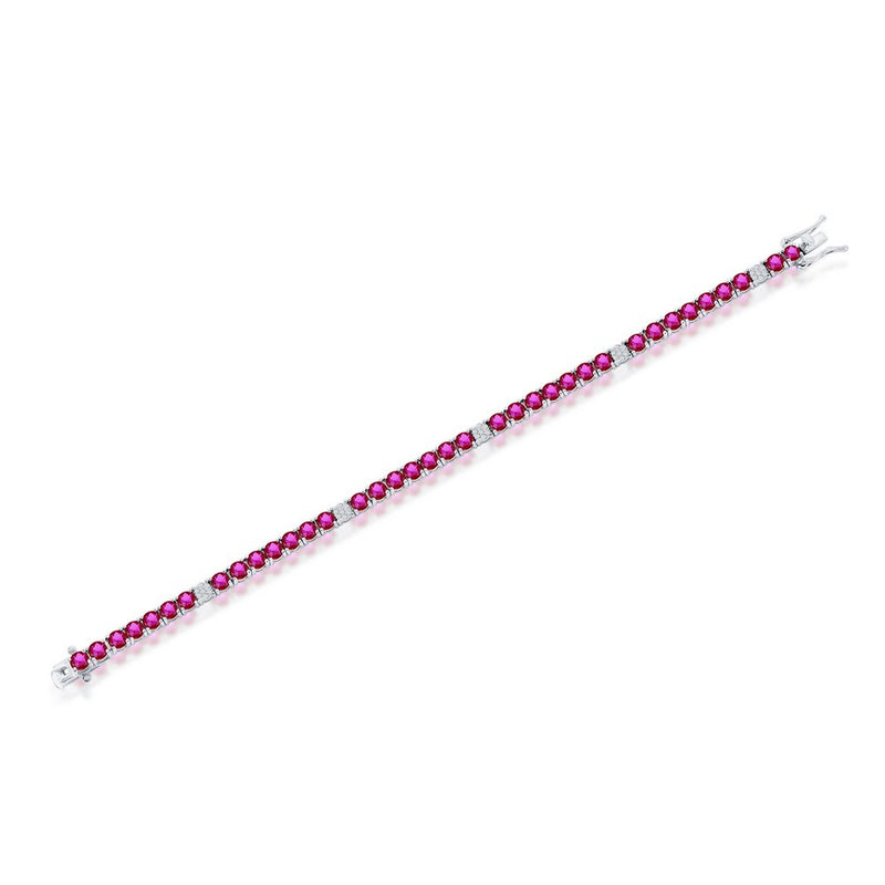 Sterling Silver 3.5mm Round CZ Tennis Bracelet - Ruby Spinel