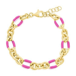 Sterling Silver, Rose Violet Enamel Bracelet - Gold Plated