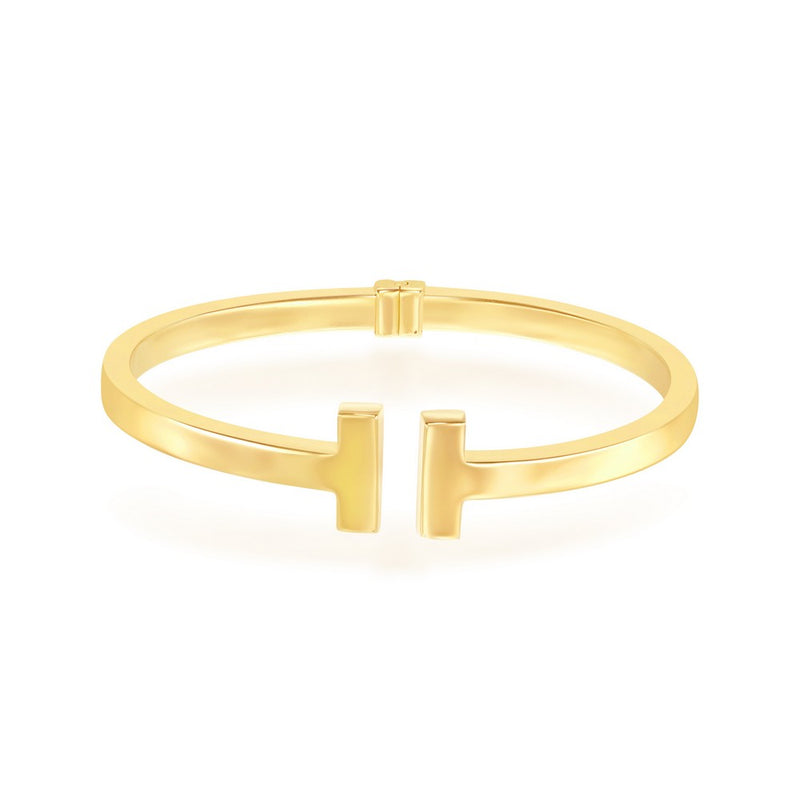 Sterling Silver Shiny Hinged Bangle - Gold Plated