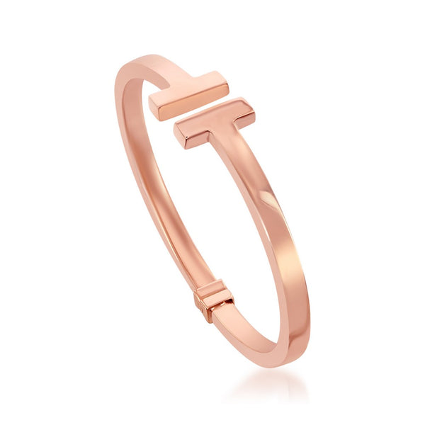 Sterling Silver Shiny Hinged Bangle - Rose Gold Plated