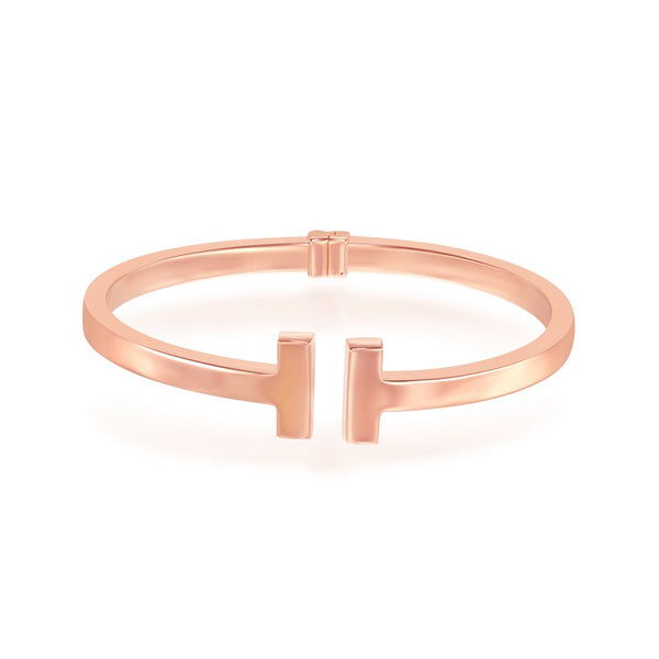 Sterling Silver Shiny Hinged Bangle - Rose Gold Plated