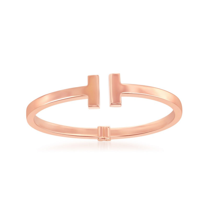 Sterling Silver Shiny Hinged Bangle - Rose Gold Plated