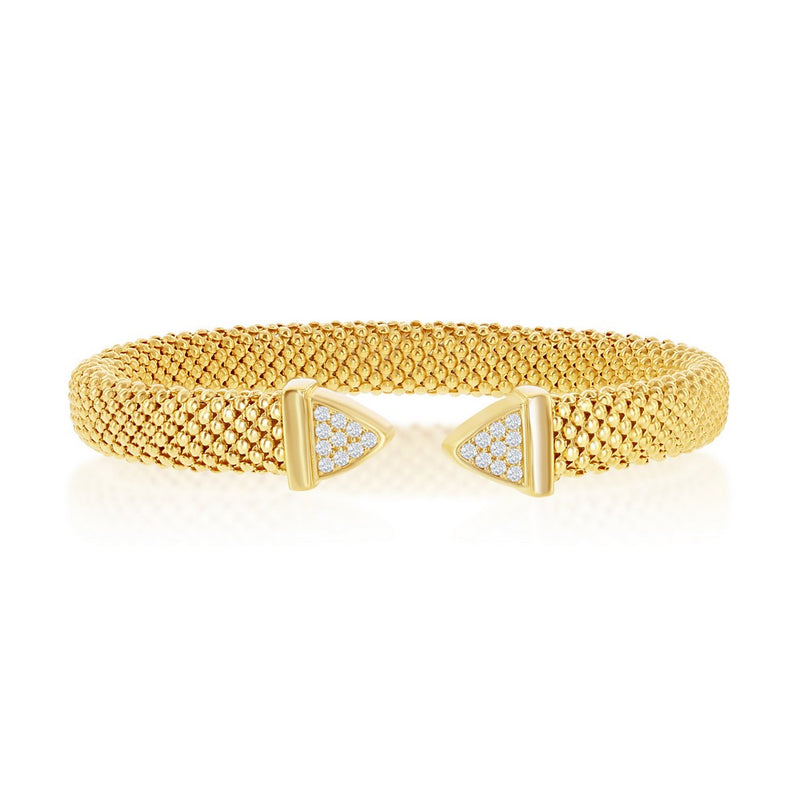 Sterling Silver Gold Plated Triangle Cubic Zirconia Mesh Bangle