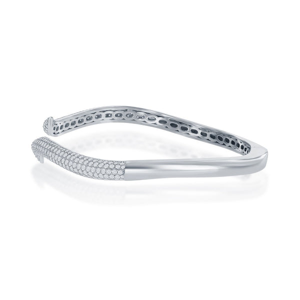 Sterling Silver Micro Pave CZ Waved Bangle