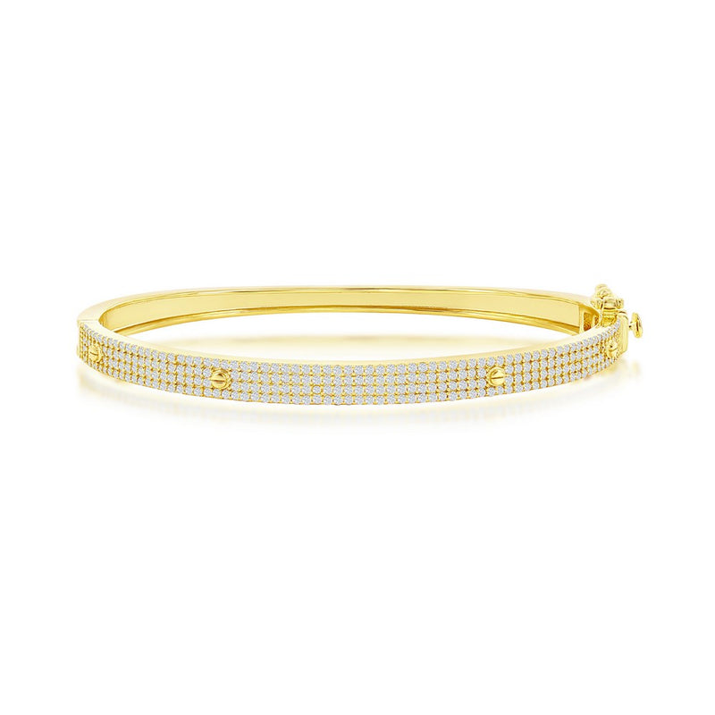 Sterling Silver Micro Pave CZ Bangle - Gold Plated