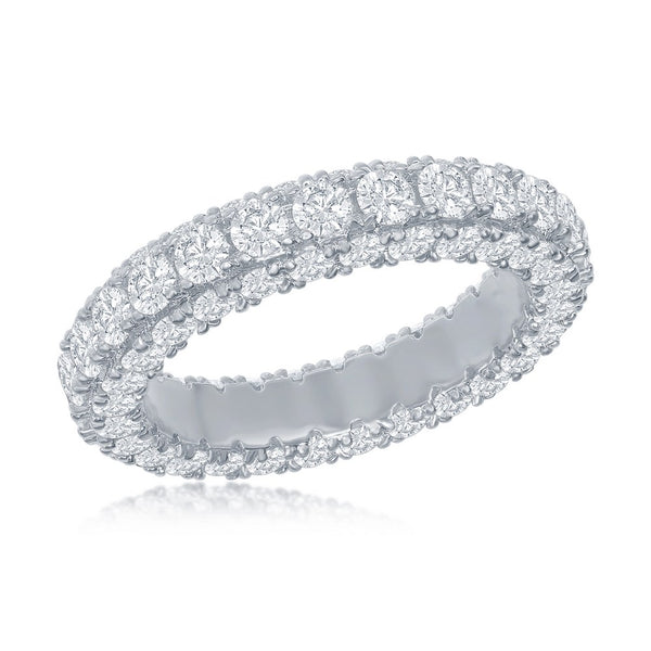 Sterling Silver, All around, Triple Row CZ, Eternity Band