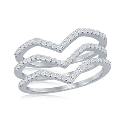 Sterling Silver V-Shaped Triple Band CZ Ring