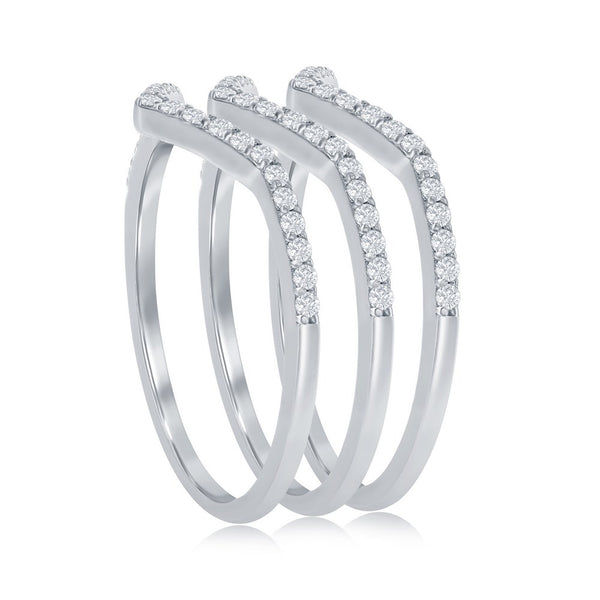 Sterling Silver V-Shaped Triple Band CZ Ring