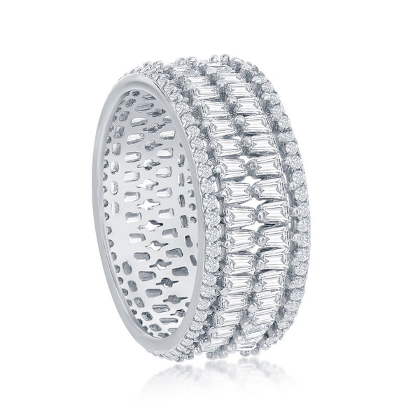 Sterling Silver Double Row Baguette & Round CZ Eternity Ring