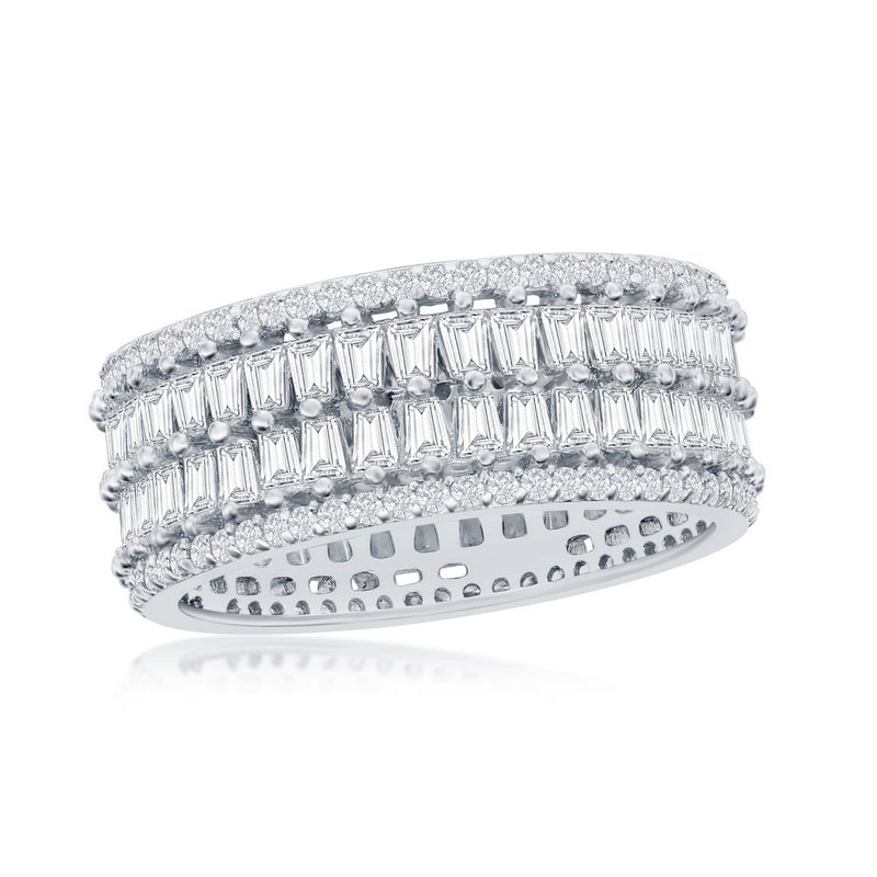 Sterling Silver Double Row Baguette & Round CZ Eternity Ring