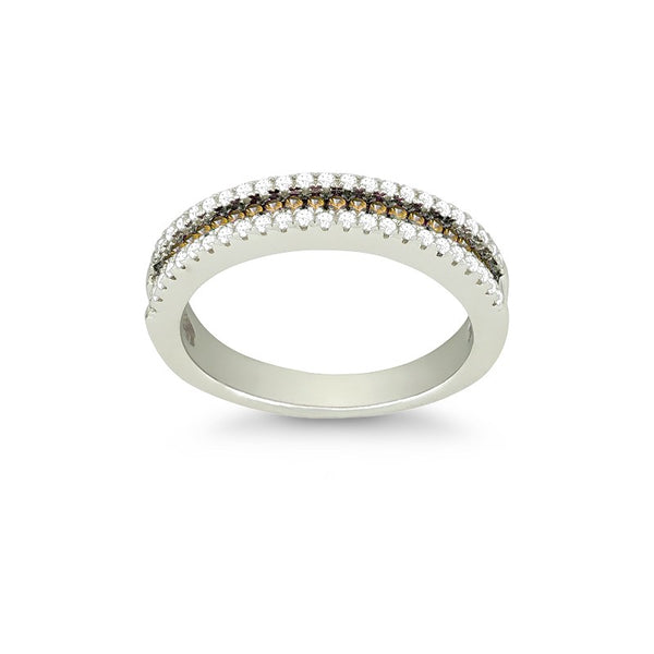 Sterling Silver Thin Champagne CZ Micro Pave Ring