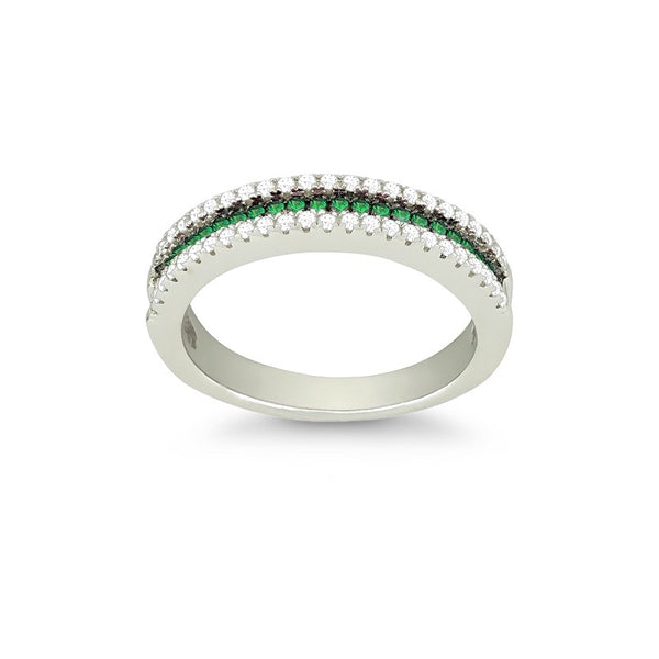 Sterling Silver Thin Green CZ Micro Pave Ring