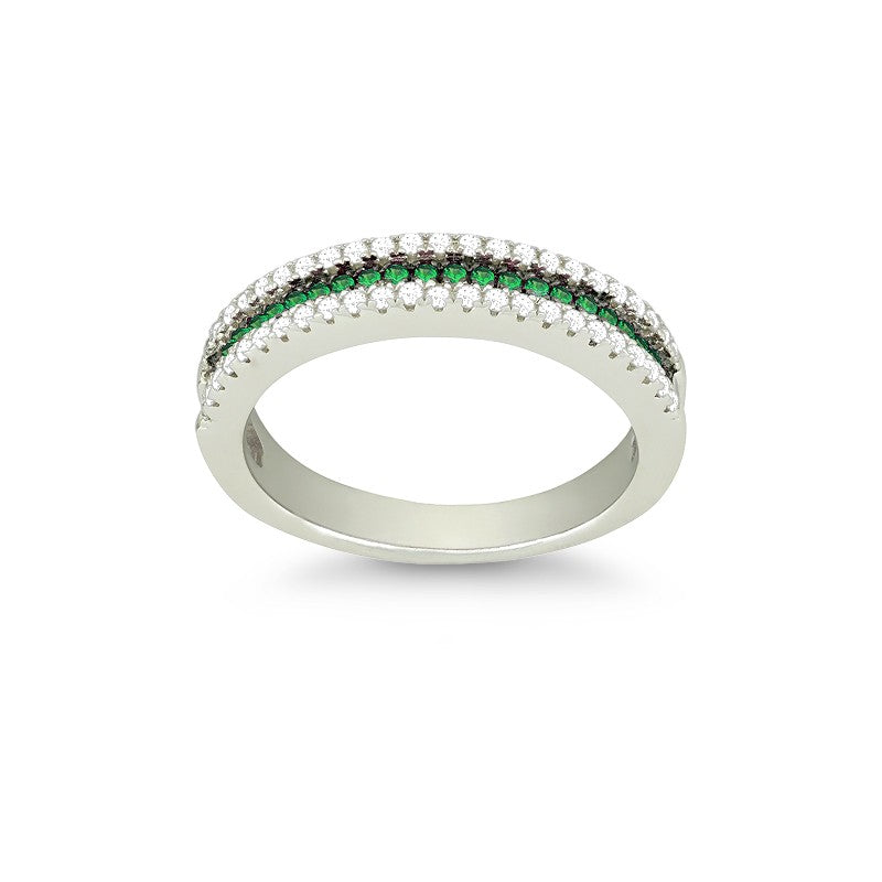 Sterling Silver Thin Green CZ Micro Pave Ring